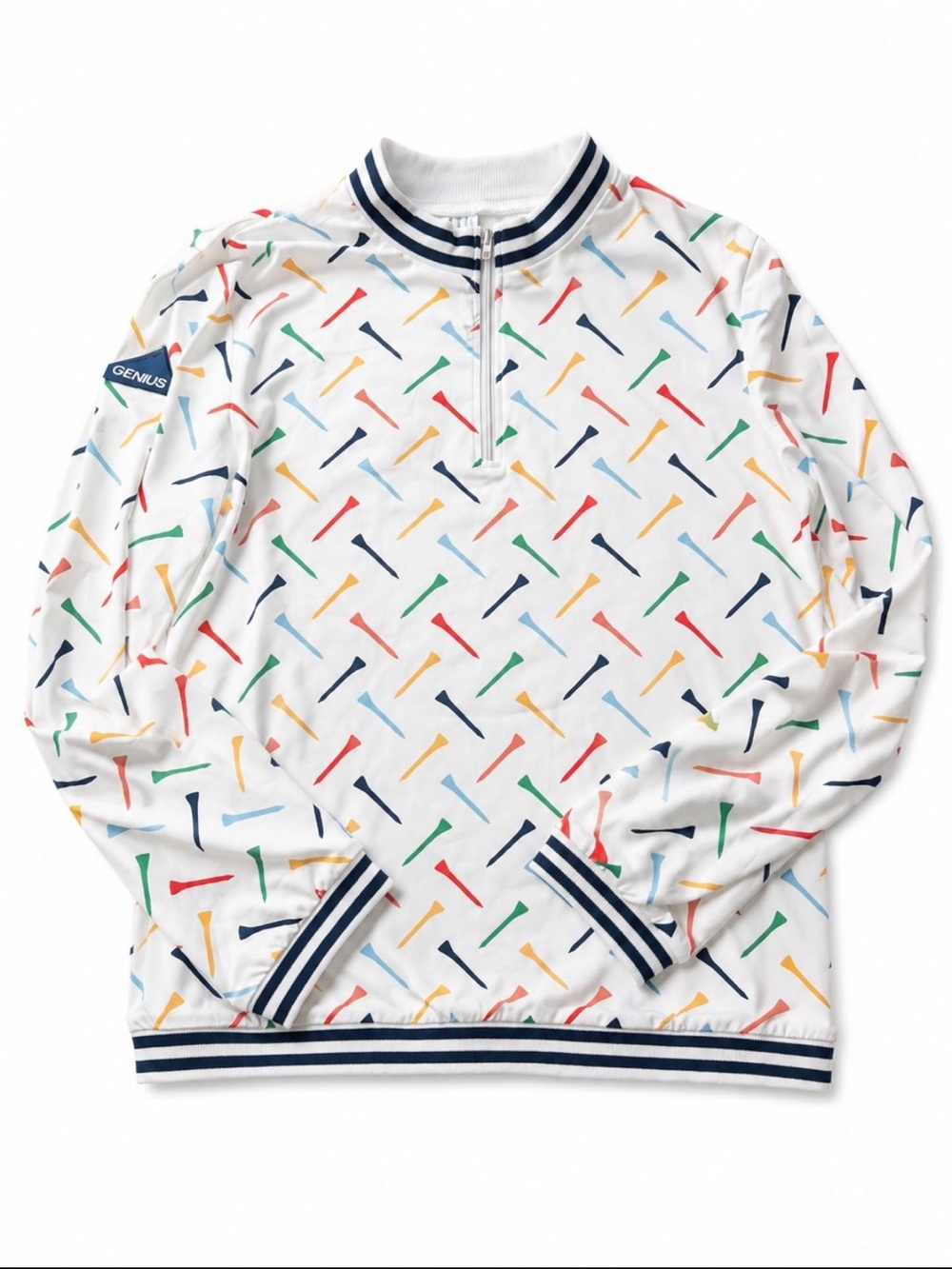 White Multi-Color Golf Tee Print Quarter-Zip Sweater
